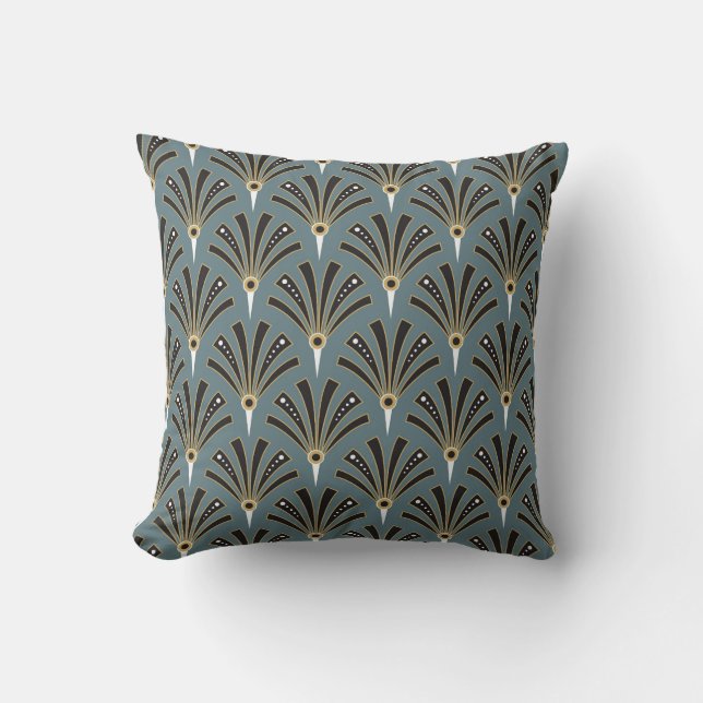 Art Deco Fan Pattern on Smoke Blue 2 Cushion (Front)