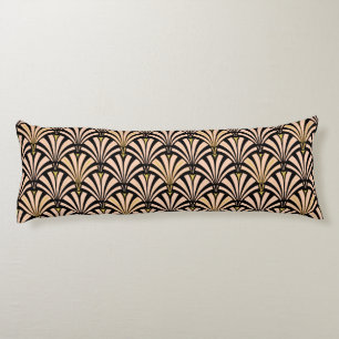 Art Deco fan pattern - peach on black Body Cushion