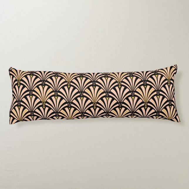 Art Deco fan pattern - peach on black Body Cushion (Back)