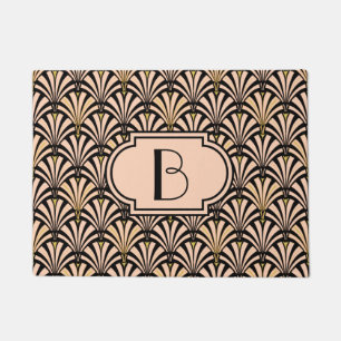 Art Deco fan pattern - peach on black Doormat