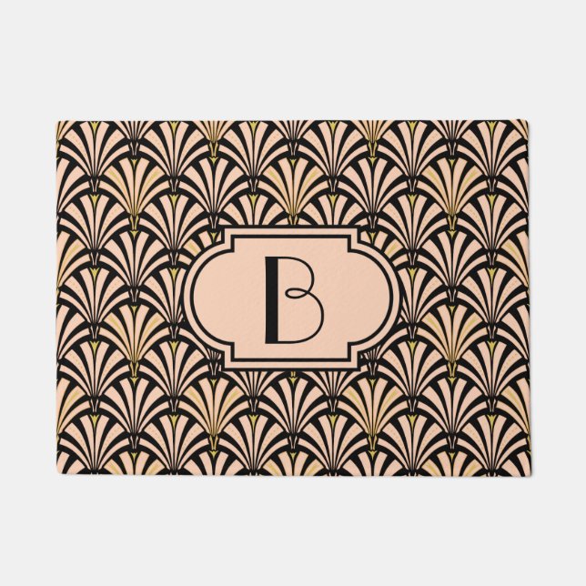 Art Deco fan pattern - peach on black Doormat (Front)