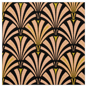 Art Deco fan pattern - peach on black Fabric