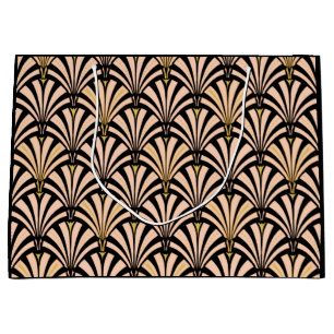 Art Deco fan pattern - peach on black Large Gift Bag