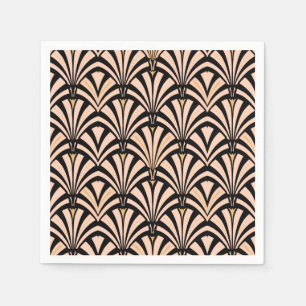 Art Deco fan pattern - peach on black Napkin