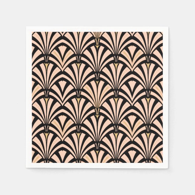 Art Deco fan pattern - peach on black Napkin (Front)