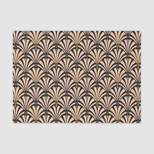 Art Deco fan pattern - peach on black Tissue Paper (Front)