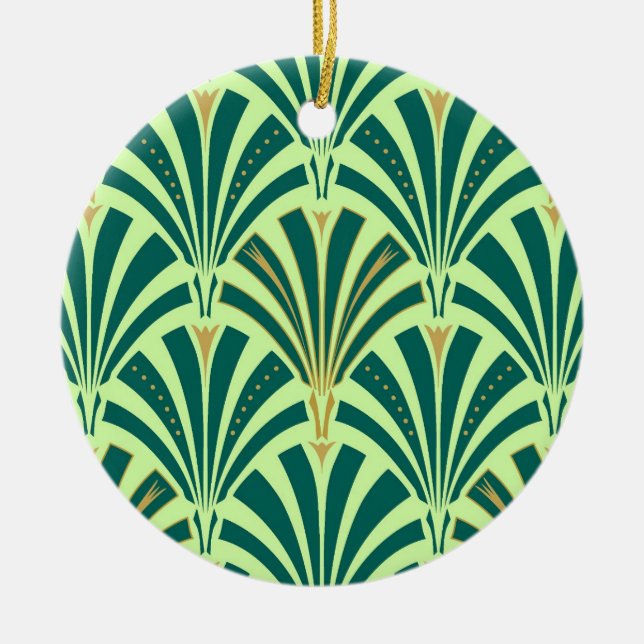 Art Deco fan pattern - pine and mint green Ceramic Tree Decoration (Front)