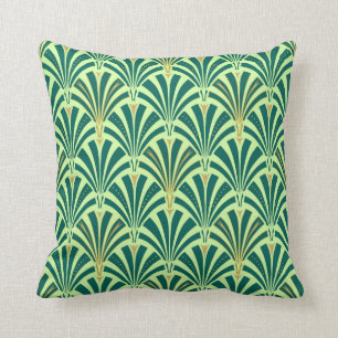 Art Deco fan pattern - pine and mint green Cushion