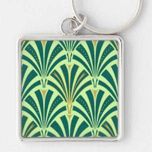 Art Deco fan pattern - pine and mint green Key Ring