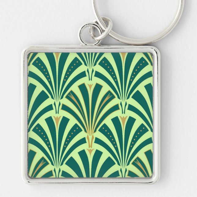 Art Deco fan pattern - pine and mint green Key Ring (Front)