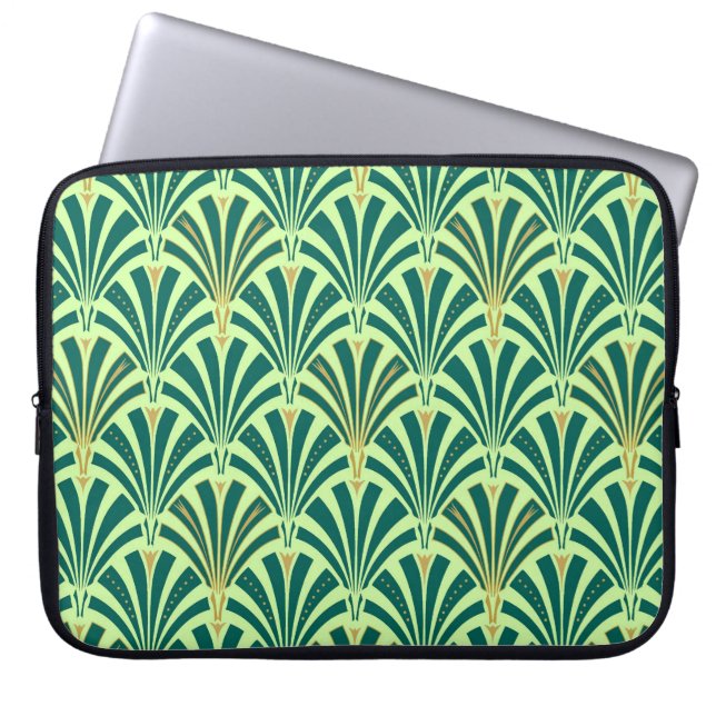 Art Deco fan pattern - pine and mint green Laptop Sleeve (Front)