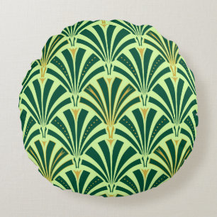 Art Deco fan pattern - pine and mint green Round Cushion