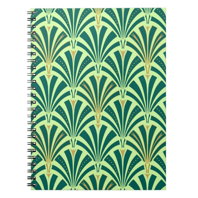 Art Deco fan pattern - pine and mint green Spiral Notebook (Front)