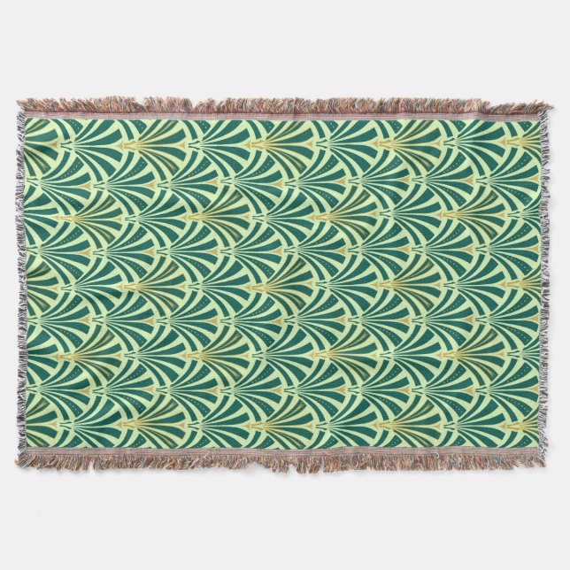 Art Deco fan pattern - pine and mint green Throw Blanket (Front)