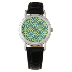 Art Deco fan pattern - pine and mint green Watch