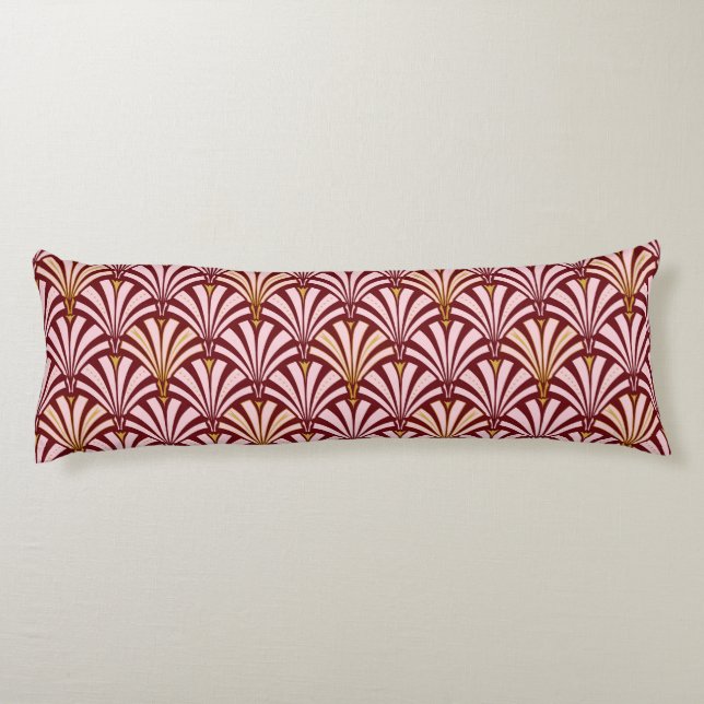 Art Deco fan pattern - pink and burgundy Body Cushion (Back)