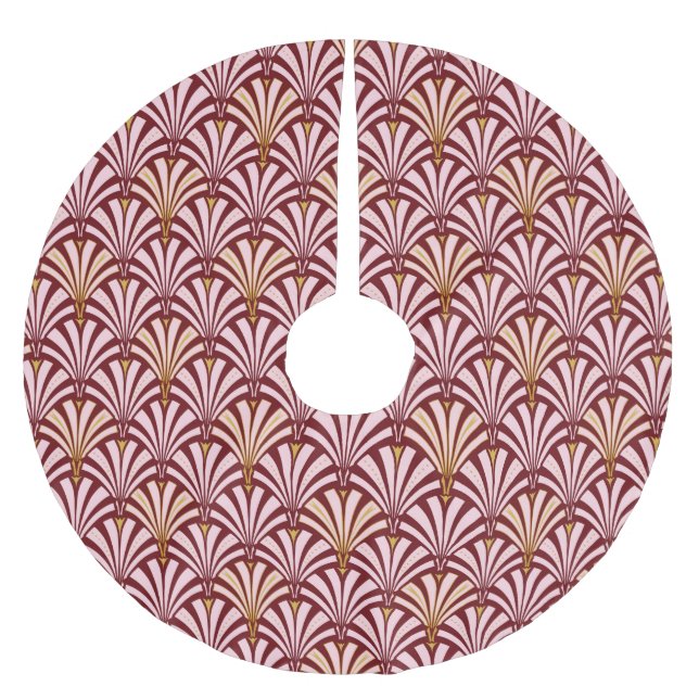 Art Deco fan pattern - pink and burgundy Brushed Polyester Tree Skirt (Front)
