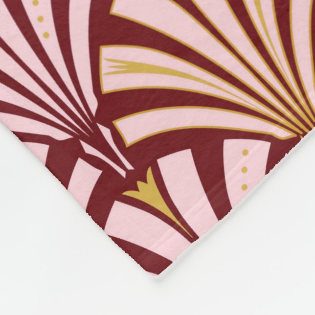 Art Deco fan pattern - pink and burgundy Fleece Blanket (Corner)