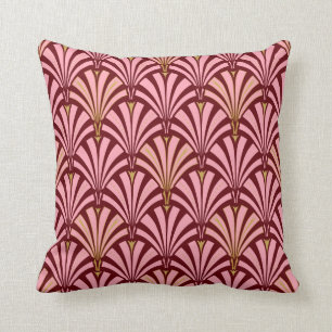 Art Deco fan pattern - pink and maroon Cushion