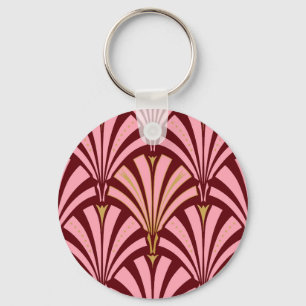 Art Deco fan pattern - pink and maroon Key Ring