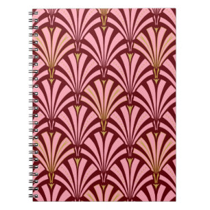 Art Deco fan pattern - pink and maroon Spiral Notebook