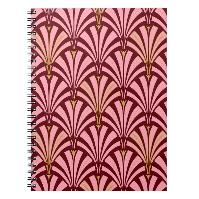 Art Deco fan pattern - pink and maroon Spiral Notebook (Front)