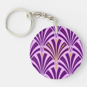 Art Deco fan pattern - purple and orchid Key Ring