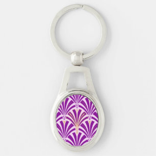 Art Deco fan pattern - purple and orchid Key Ring