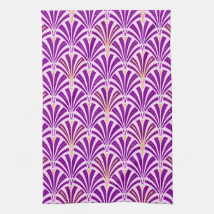 Art Deco fan pattern - purple and orchid Tea Towel