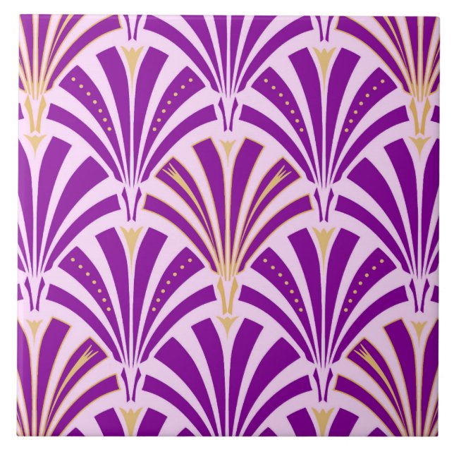 Art Deco fan pattern - purple and orchid Tile (Front)