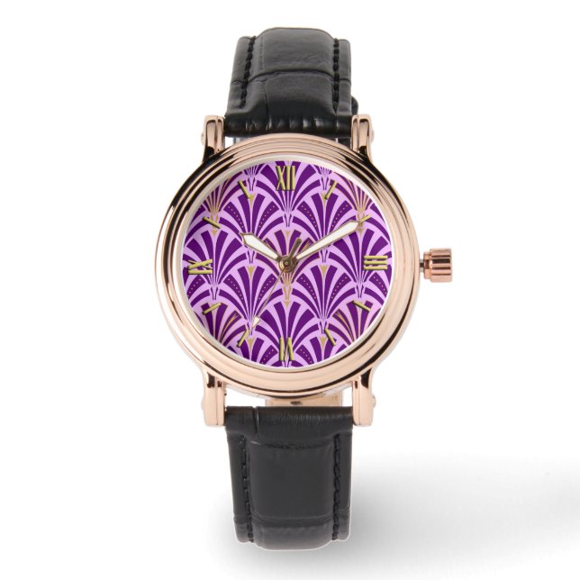 Art Deco fan pattern - purple and orchid Watch (Front)