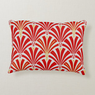 Art Deco fan pattern - red on pearl grey Decorative Cushion