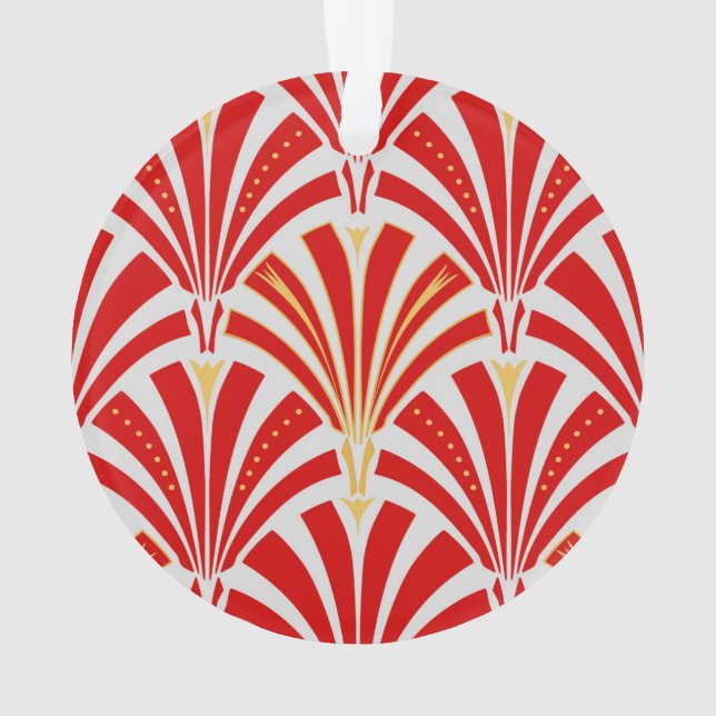 Art Deco fan pattern - red on pearl grey Ornament (Back)
