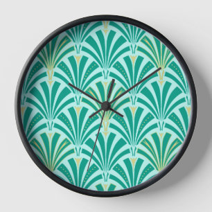 Art Deco fan pattern - turquoise on aqua Clock