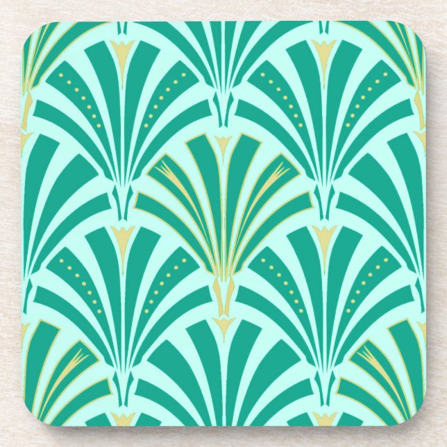 Art Deco fan pattern - turquoise on aqua Coaster (Front)