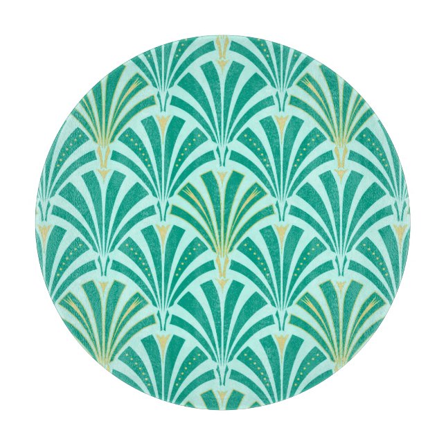 Art Deco fan pattern - turquoise on aqua Cutting Board (Front)