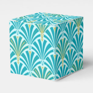 Art Deco fan pattern - turquoise on aqua Favour Box