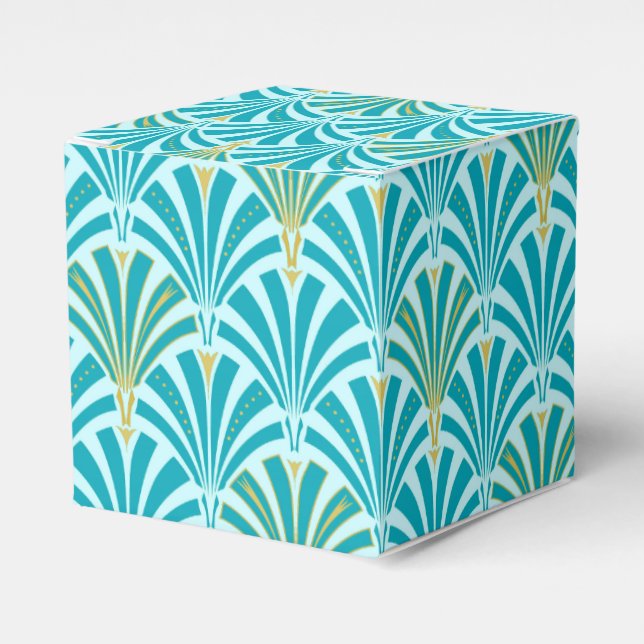 Art Deco fan pattern - turquoise on aqua Favour Box (Front Side)