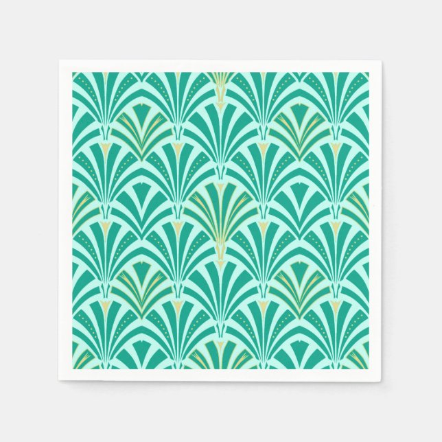 Art Deco fan pattern - turquoise on aqua Napkin (Front)