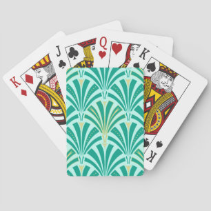 Art Deco fan pattern - turquoise on aqua Playing Cards