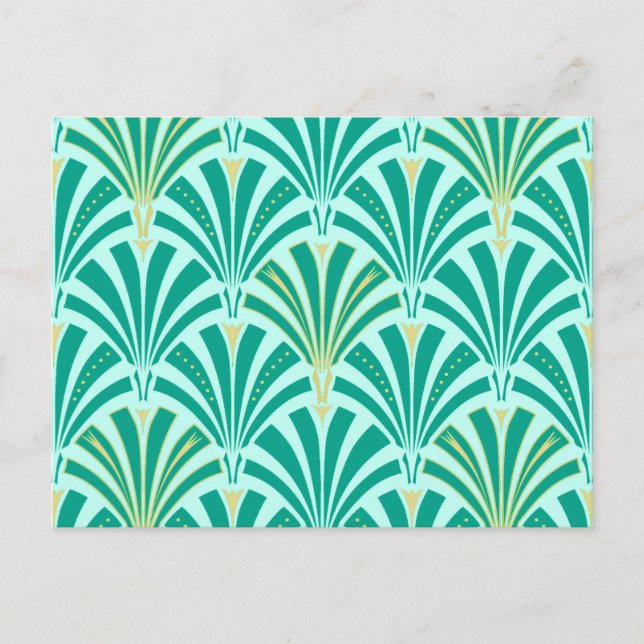 Art Deco fan pattern - turquoise on aqua Postcard (Front)