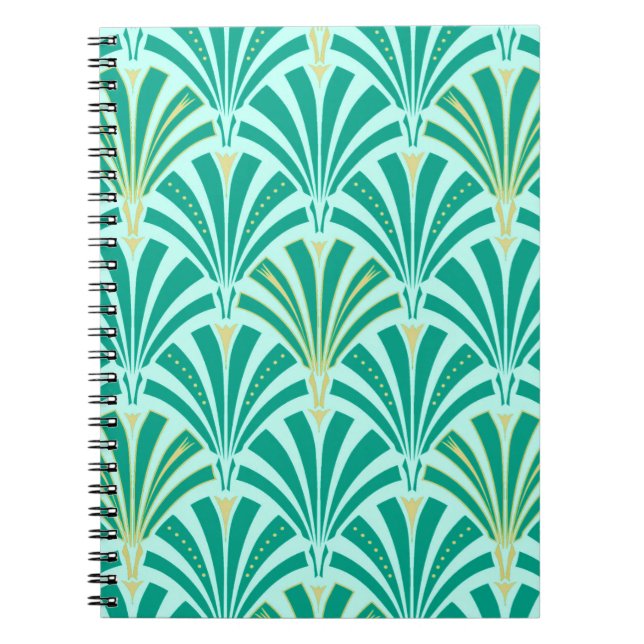 Art Deco fan pattern - turquoise on aqua Spiral Notebook (Front)
