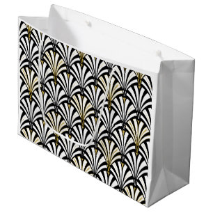 Art Deco fan pattern - white and black Large Gift Bag