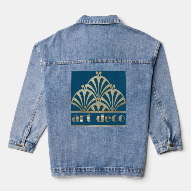 Art deco fan shell design gold blue roaring 20's denim jacket (Back)
