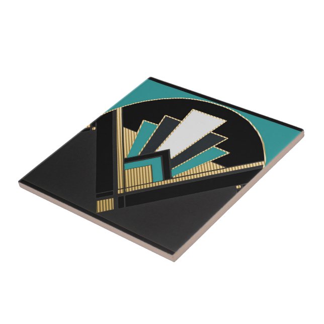 Art Deco Fan Style Ceramic (Teal) Tile (Side)