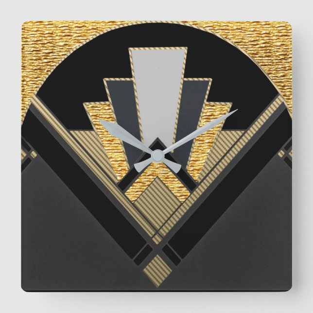 Art Deco Fan Style (Gold) Square Wall Clock (Front)