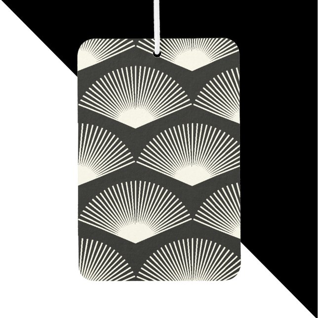Art Deco Fan White Pattern Black Car Air Freshener (An air freshener with a black and white art deco pattern)