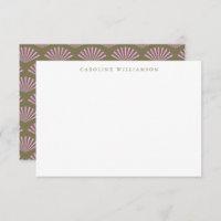 Art Deco Fans Olive Lilac Custom Name Note Card