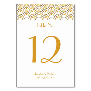 Art Deco Fans White & Gold Wedding Table Number
