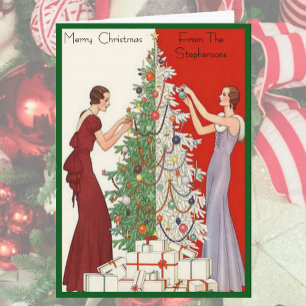 Art Deco Fashion Christmas Tree Retro Blank Inside Holiday Card